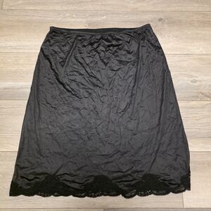 Vintage Wonder Maid Silky Black Nylon & Lace Lingerie Half Slip Skirt SZ Large